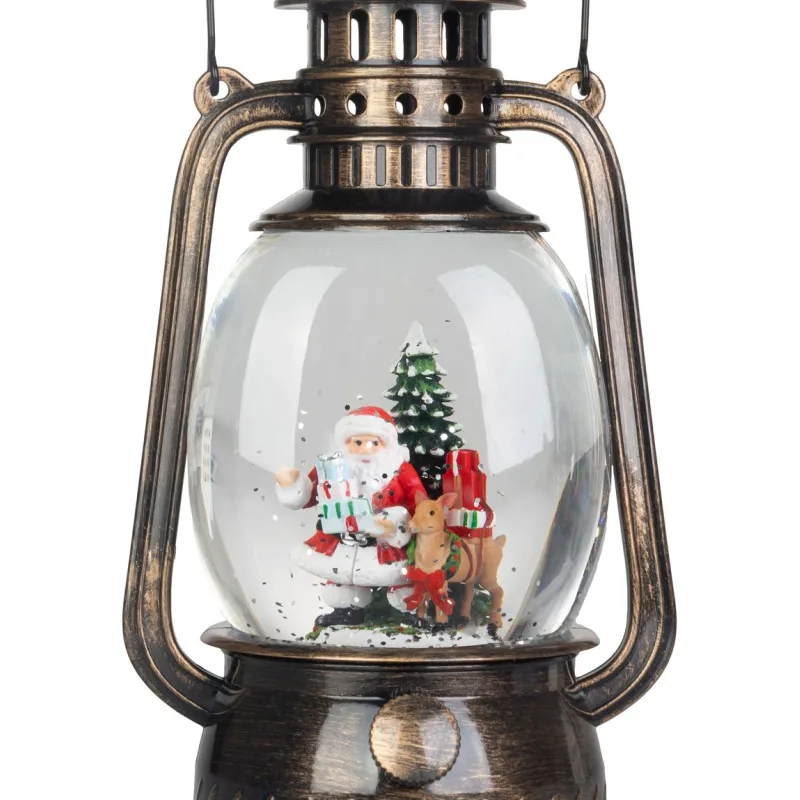 Vianočný lampáš Santa, čierny, 12×10×20,5 cm, 1× LED, 3×AA