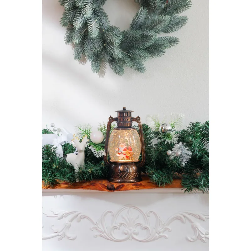 Vianočný lampáš Santa, čierny, 12×10×20,5 cm, 1× LED, 3×AA
