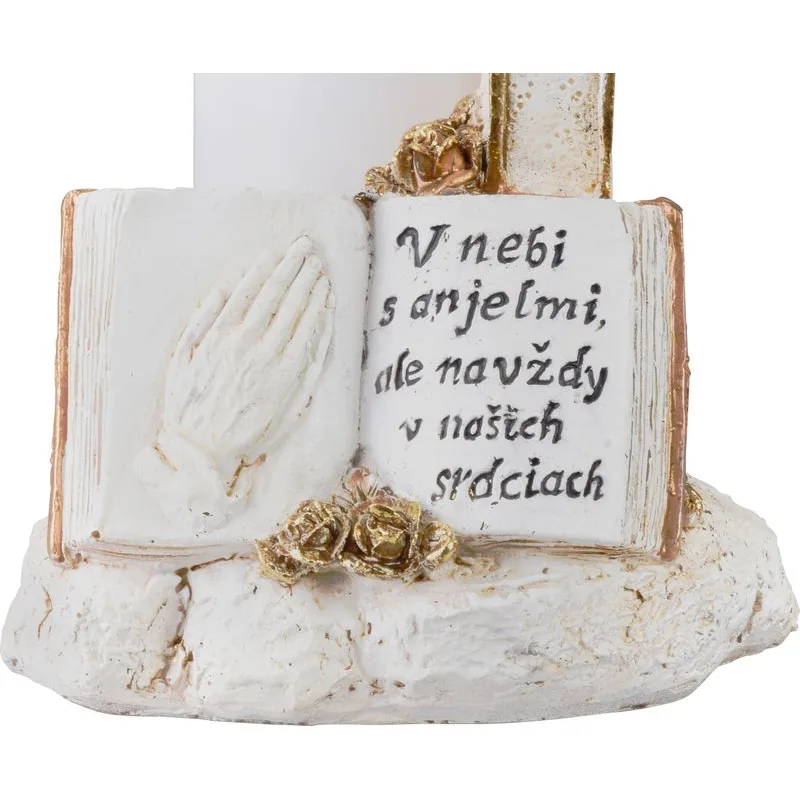 Dekorácia na hrob Kríž so sviečkou, LED, polyresin, 11,5x11,5x18 cm
