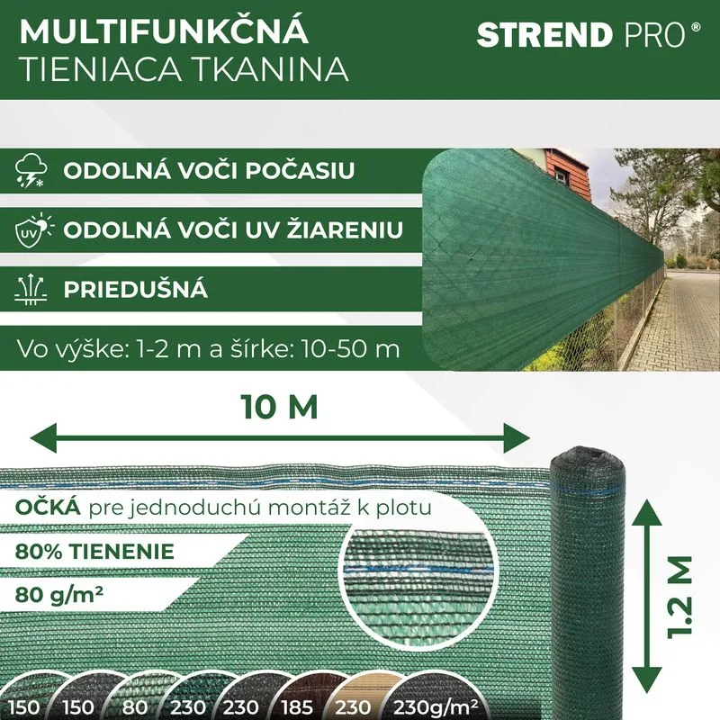 Tieniaca tkanina HOBBY.NET 1,2x10 m, zelená, 85 %, UV, 80 g/m²
