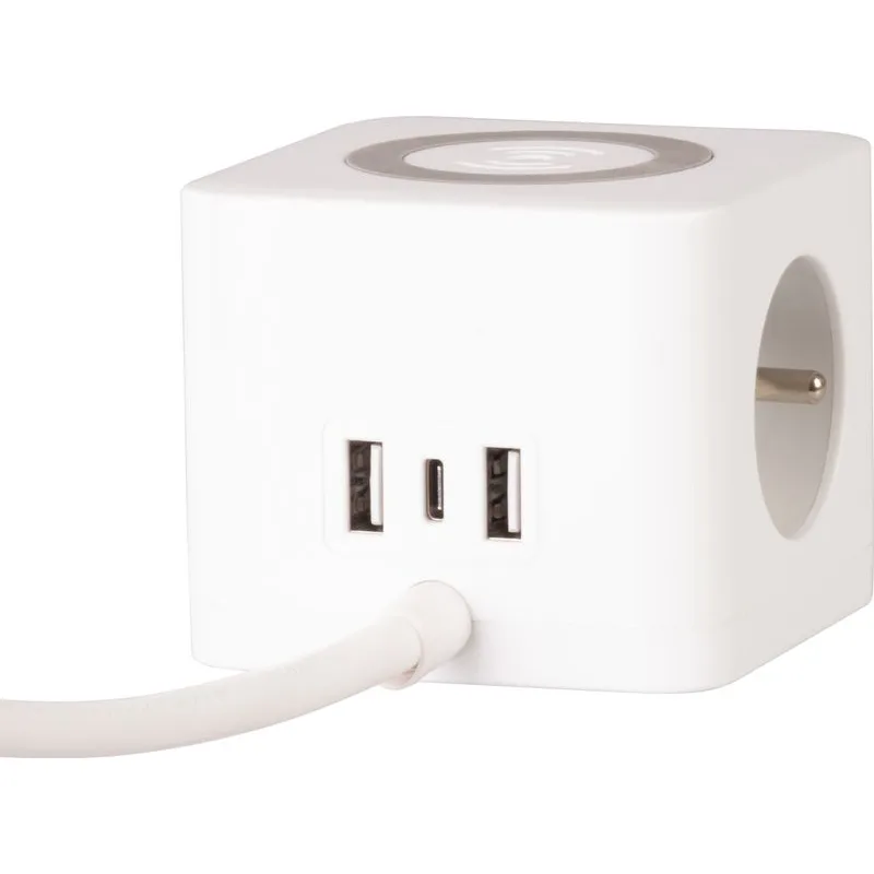 Predlžovací kábel Strend Pro, kocka, USB-C + A, bezdrôtové nabíjanie, 1,4 m