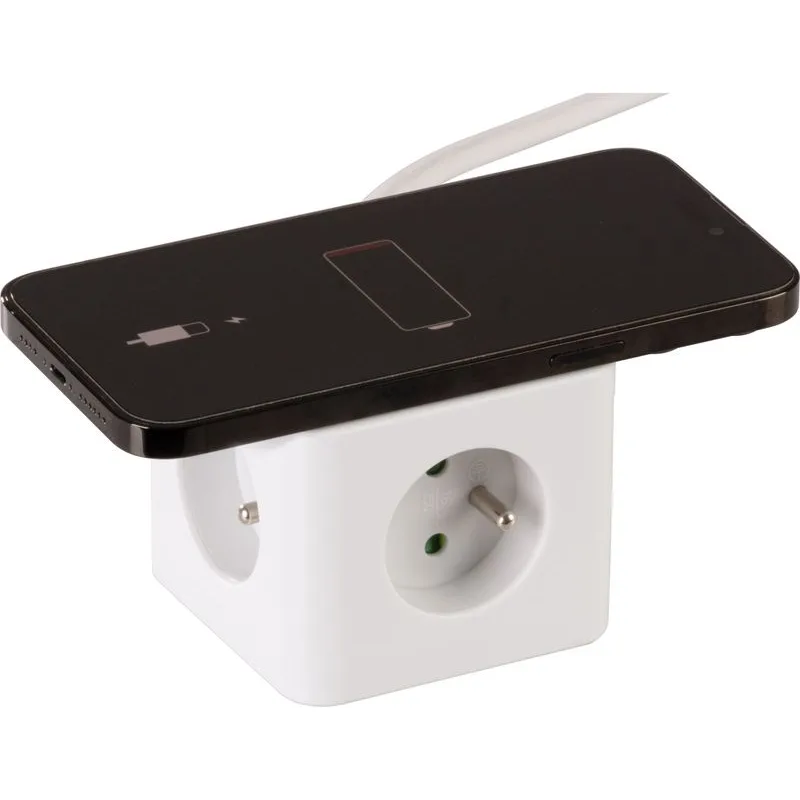 Predlžovací kábel Strend Pro, kocka, USB-C + A, bezdrôtové nabíjanie, 1,4 m