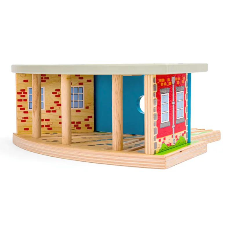 Bigjigs Rail Drevené vláčiky - Trojité depo s vrátami