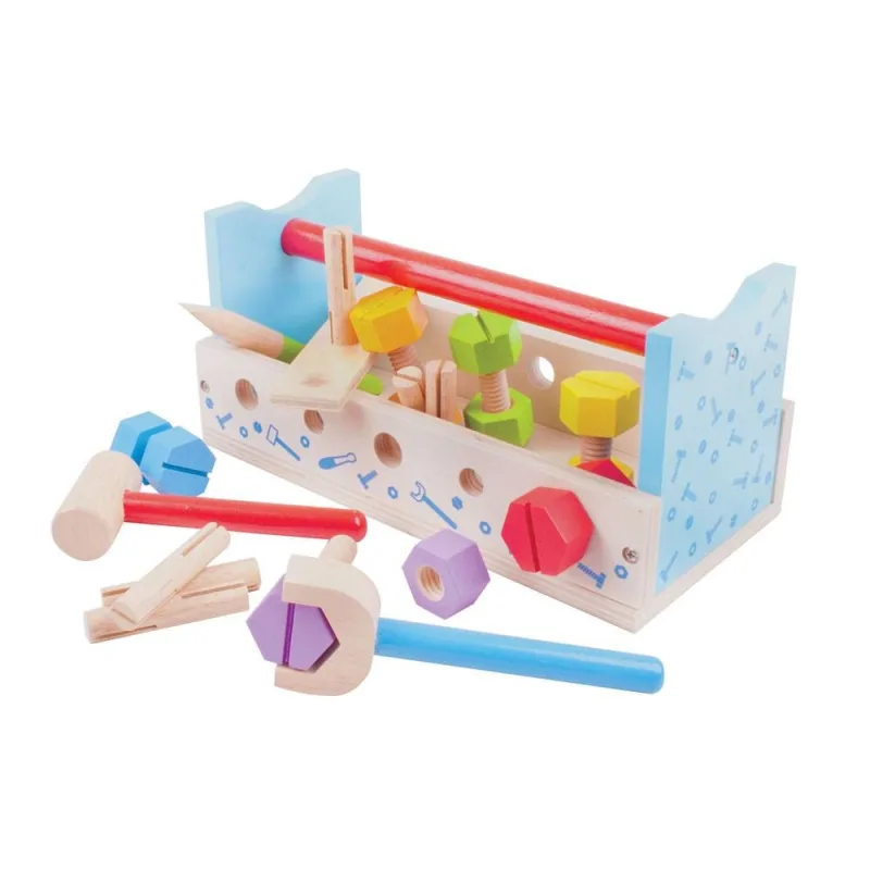 Bigjigs Toys Moje náradie v prepravke so zatĺkačkou 2v1