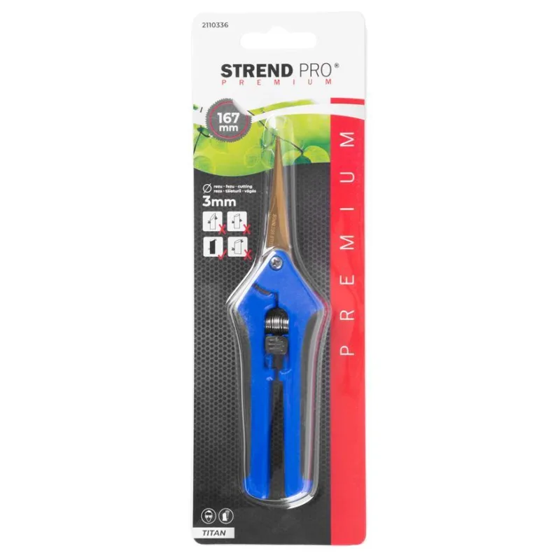 Záhradné zastrihávacie nožnice Strend Pro Premium, ručné, kvetinárske, titán, modré