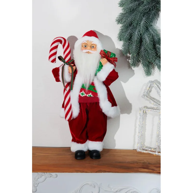 Vianočná dekorácia Santa, s darčekom, červený, 45 cm