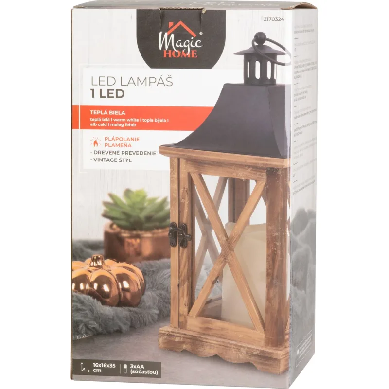 Lampáš MagicHome LW8834, 35 cm, LED, drevený, vintage štýl