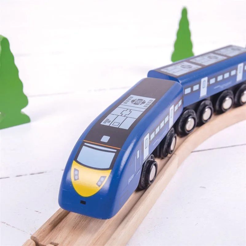 Bigjigs Rail Drevené vláčiky - Rychlík High Speed One modrý