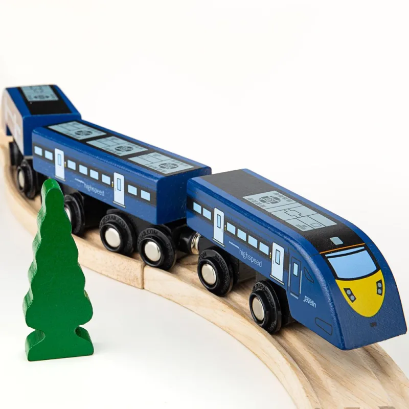 Bigjigs Rail Drevené vláčiky - Rychlík High Speed One modrý