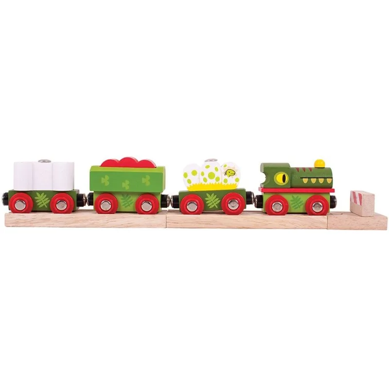 Bigjigs Rail Drevené vláčiky - Dinosauria lokomotíva s vozňami
