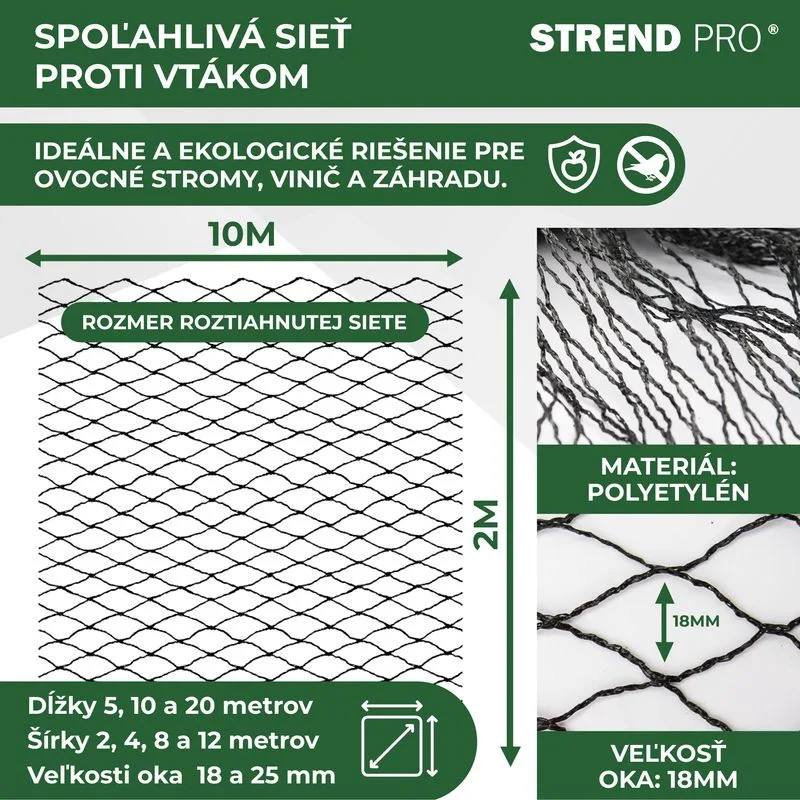 Sieť proti vtákom A1206, 12x25 m, oko 25 mm, PE