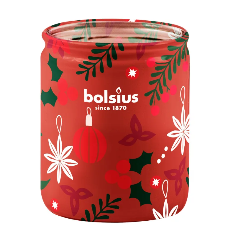 Sviečka v skle Bolsius True Glow, 82×68 mm, jablko/škorica
