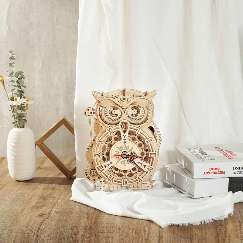 RoboTime Drevené 3D mechanické puzzle Sovie hodiny 161 ks