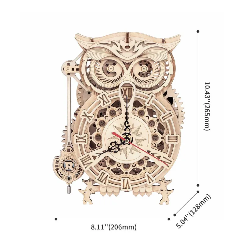 RoboTime Drevené 3D mechanické puzzle Sovie hodiny 161 ks
