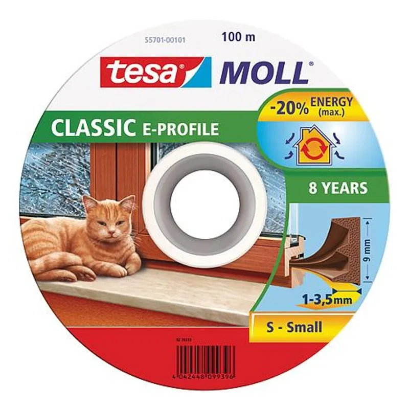 Tesnenie na okná Tesa profil E, 9 mm, hnedé, 100 m
