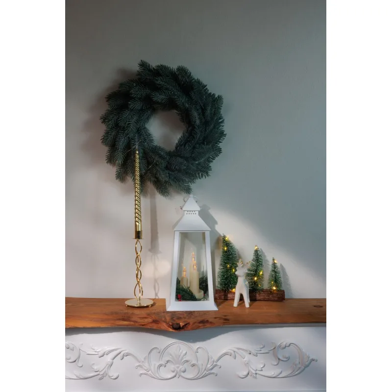 Vianočný lampáš plast, biely, 3xLED žltá, 14x14x35 cm, 3xAAA
