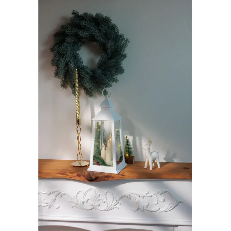 Vianočný lampáš plast, biely, 3xLED žltá, 14x14x35 cm, 3xAAA