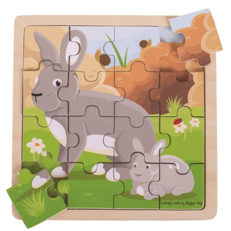 Bigjigs Toys Puzzle - Zajac so zajačikom 16 ks