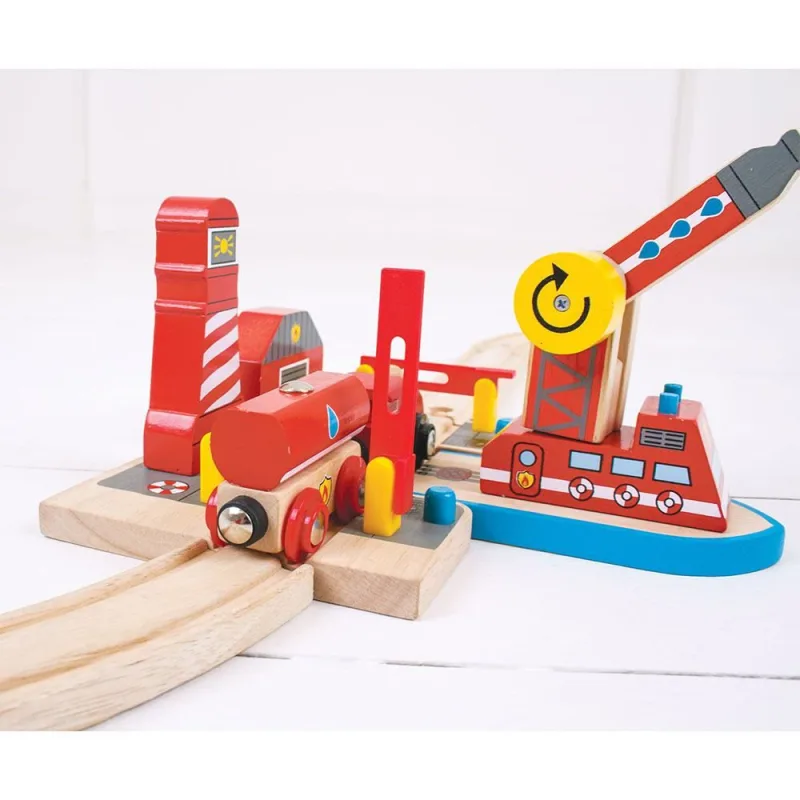 Bigjigs Rail Drevené vláčiky - Hasičská záchranná služba na mori