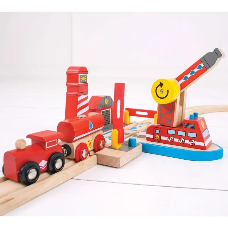 Bigjigs Rail Drevené vláčiky - Hasičská záchranná služba na mori