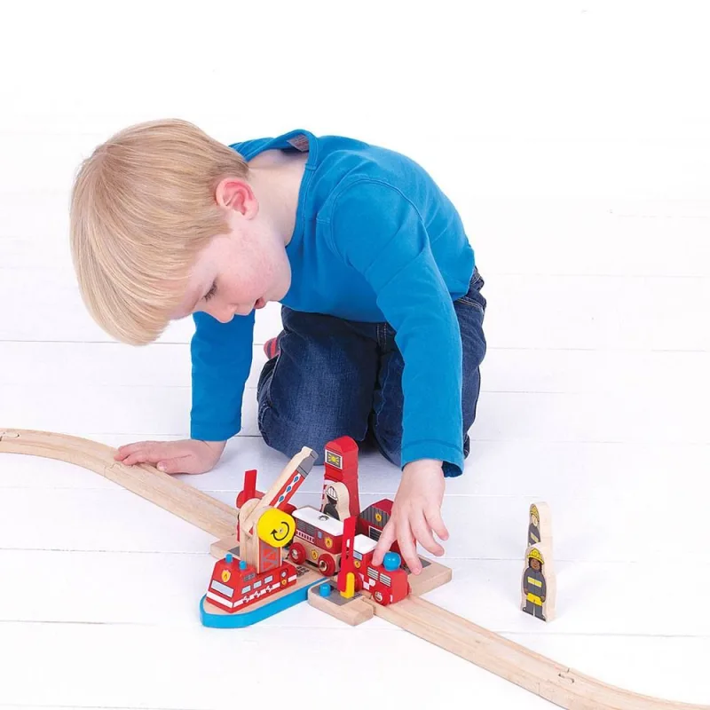 Bigjigs Rail Drevené vláčiky - Hasičská záchranná služba na mori