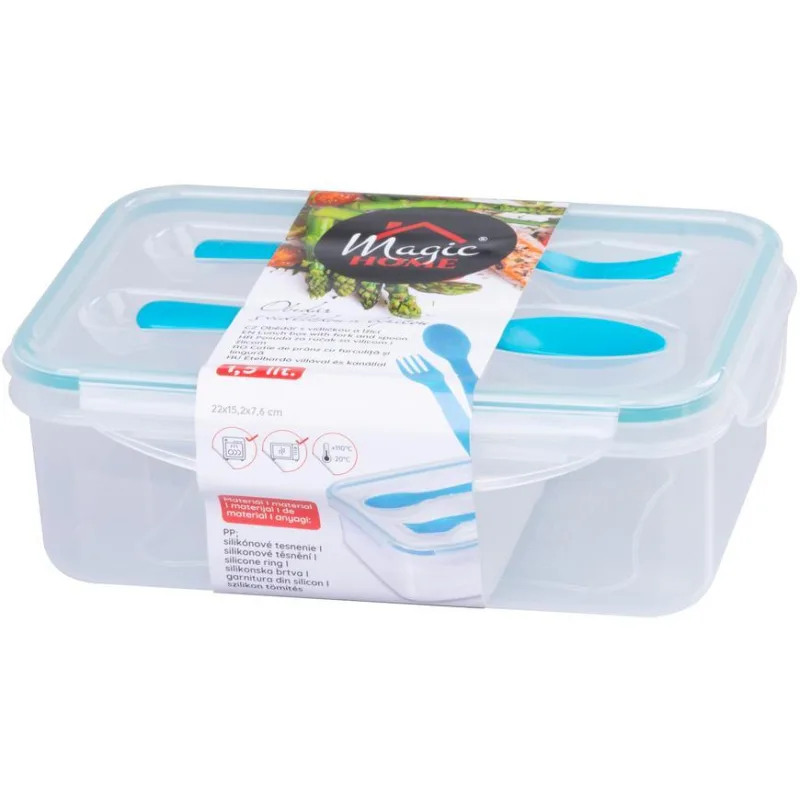 Obedár MagicHome, 1,5 l, hranatý, s vidličkou a lyžicou