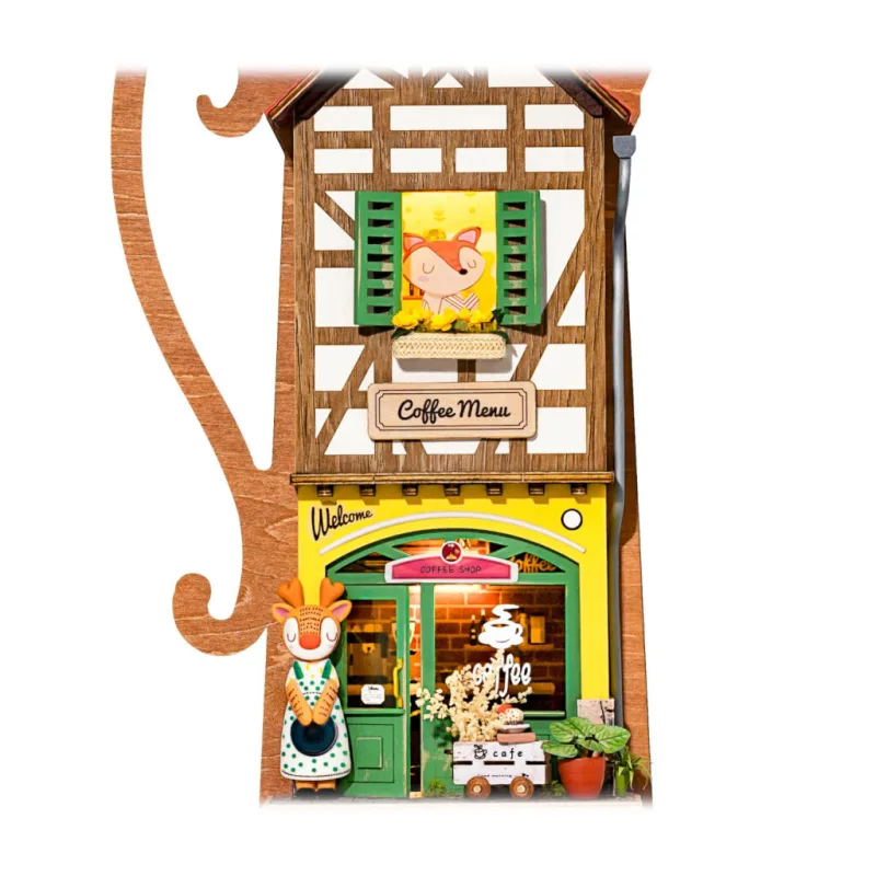 RoboTime Drevené 3D puzzle Miniatúra domčeka na zavesenie Kaviareň