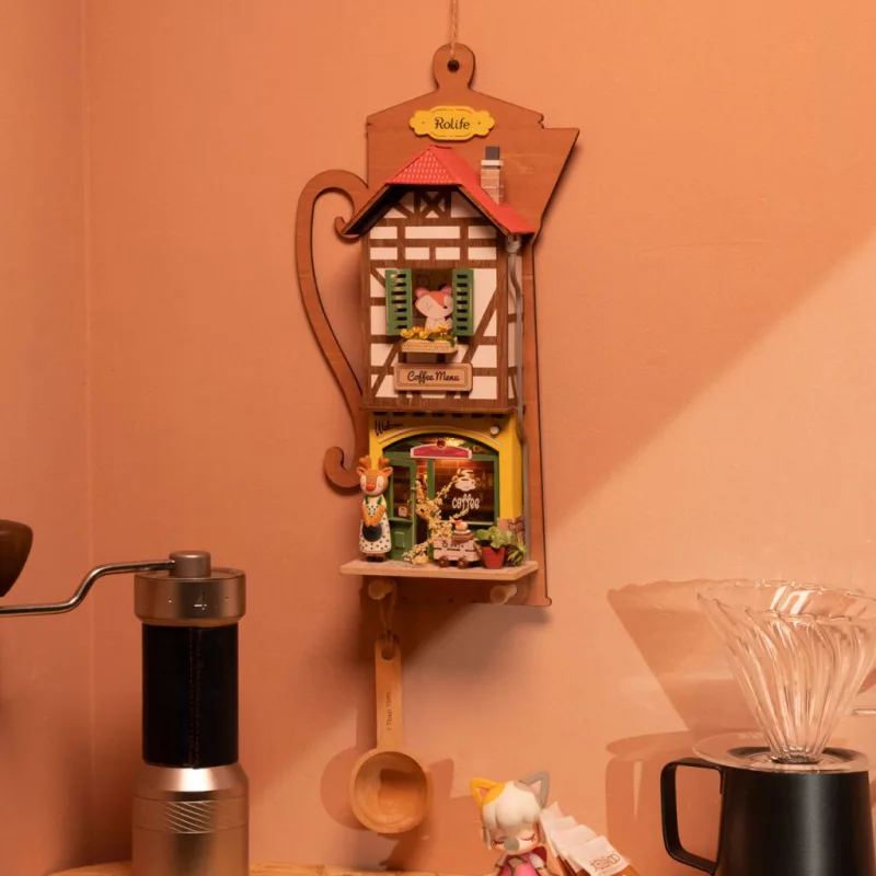 RoboTime Drevené 3D puzzle Miniatúra domčeka na zavesenie Kaviareň