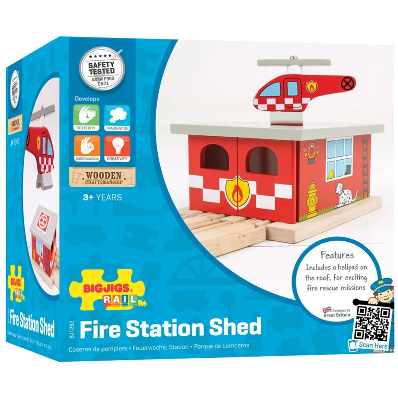 Bigjigs Rail Drevené vláčiky - Depo hasičskej stanice