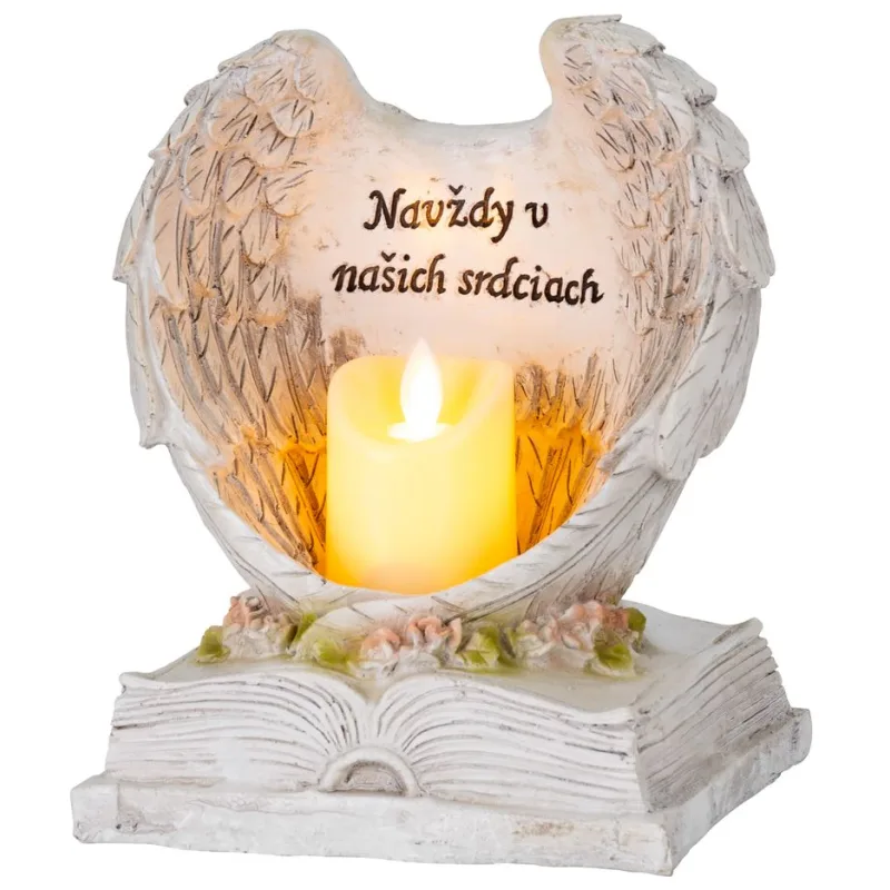 Dekorácia Anjelské krídla na knihe, sviečka LED, 18x13,5x20 cm