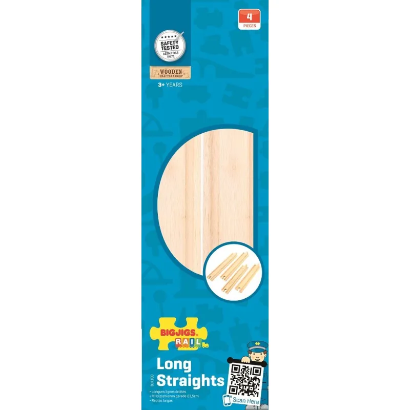 Bigjigs Rail Drevené koľaje Dlhé rovné koľaje - 21 cm - 4 ks