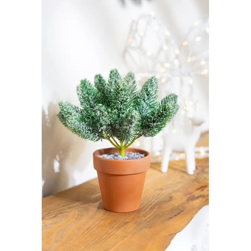 Dekorácia MagicHome Vianoce, vetvičky v črepníku, zasnežená, 20 cm