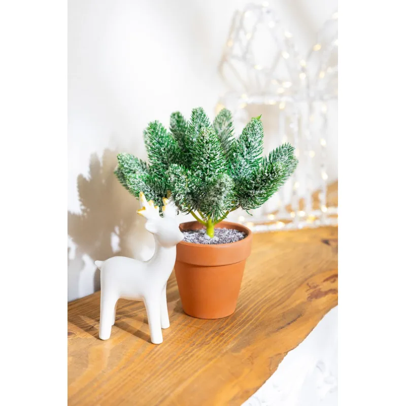 Dekorácia MagicHome Vianoce, vetvičky v črepníku, zasnežená, 20 cm