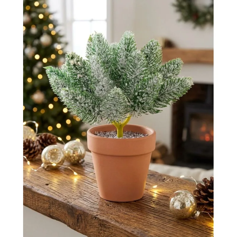 Dekorácia MagicHome Vianoce, vetvičky v črepníku, zasnežená, 20 cm