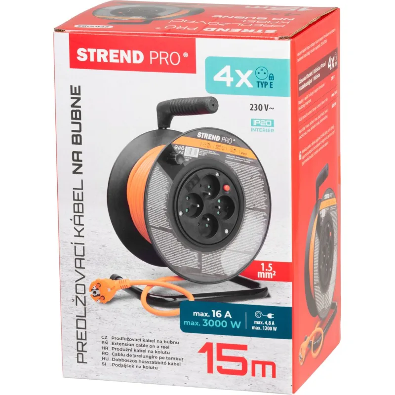 Kábel Strend Pro DG-FB04 predlžovací, L-15 m, na bubne, prierez 1,5 mm2