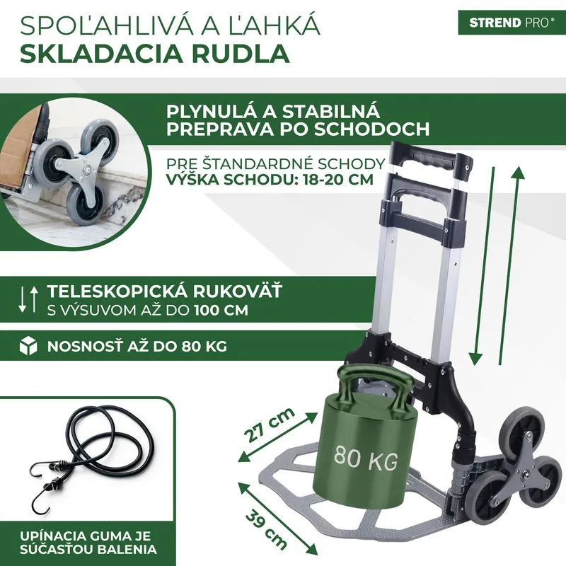 Rudľa Strend Pro, prepravný vozík, skladacia schodisková, teleskopická, max. 80 kg