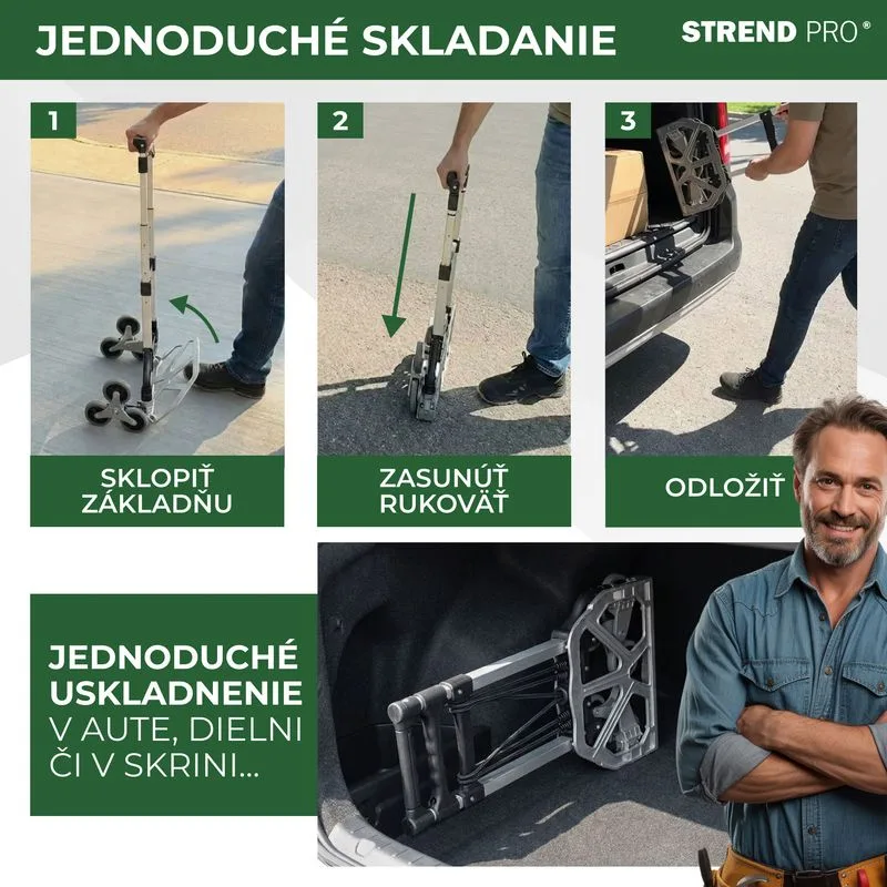 Rudľa Strend Pro, prepravný vozík, skladacia schodisková, teleskopická, max. 80 kg