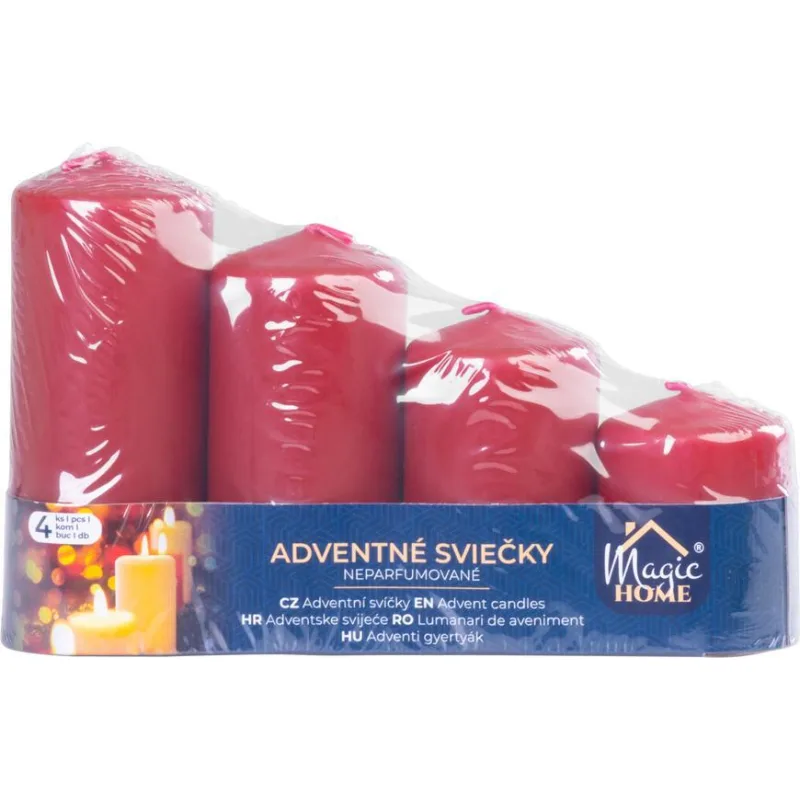 Adventné sviečky MagicHome, bordové, 4 rôzne výšky