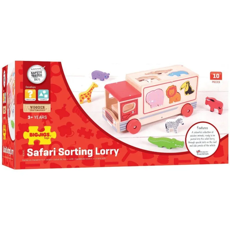 Bigjigs Toys Vkladanie Drevené auto so Safari zvieratkami