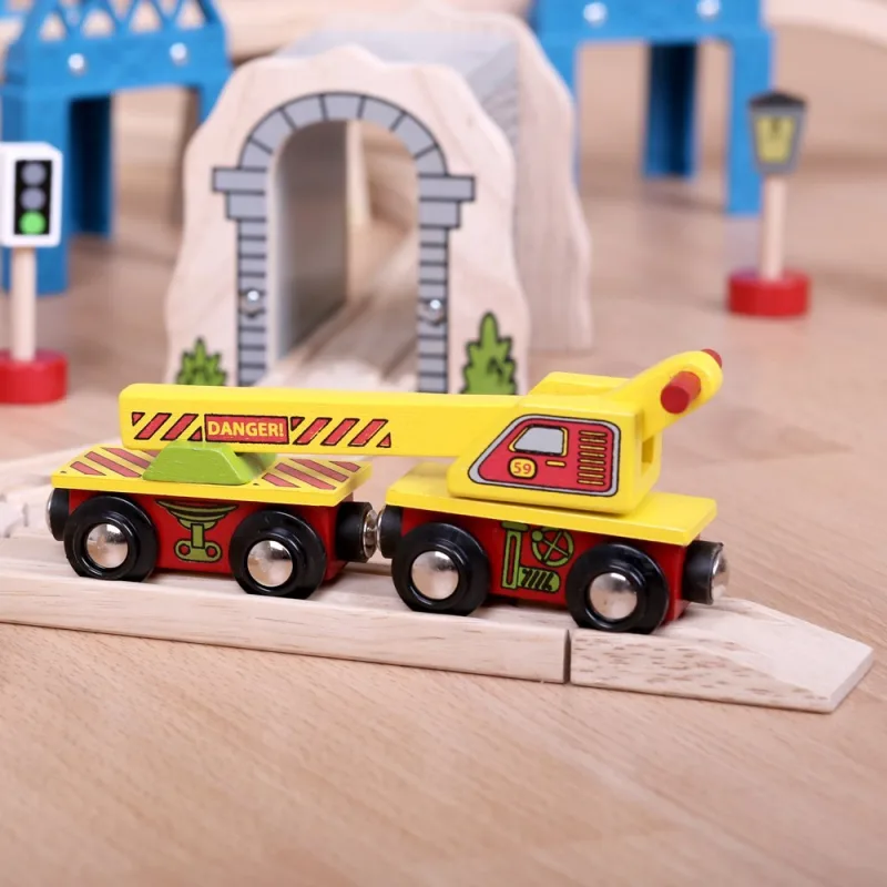 Bigjigs Rail Drevené vláčiky - Vagón so žeriavom