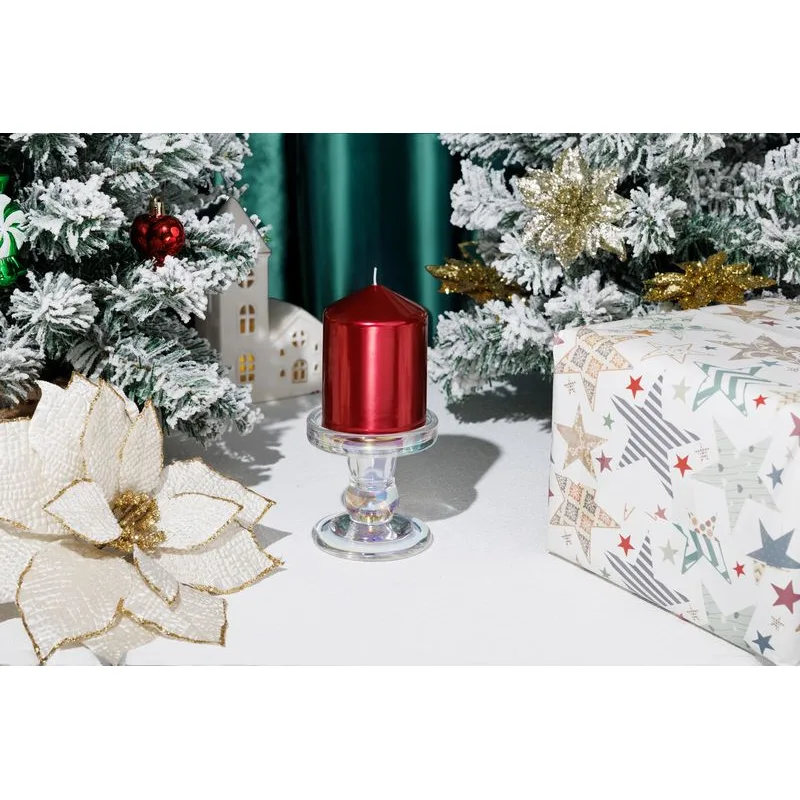 Červená sviečka MagicHome, 7×10 cm, metalický efekt, 35 h horenia
