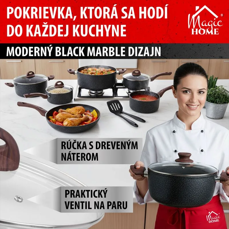 Pokrievka MagicHome Black Marble Line, 28 cm, sklenená