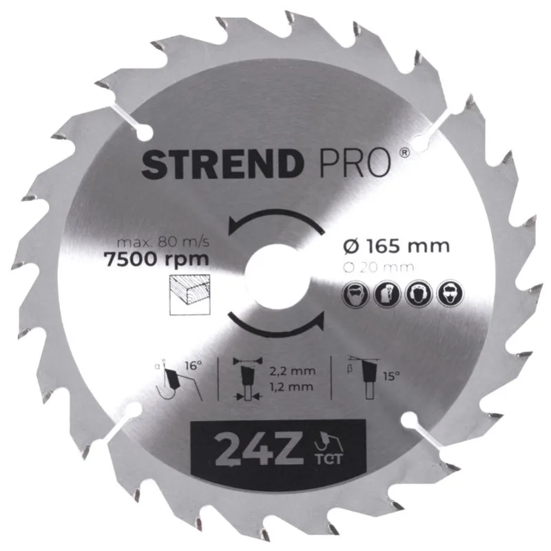 Pílový kotúč TCT 165x2,2x20 mm 24T – na drevo, SK plátky