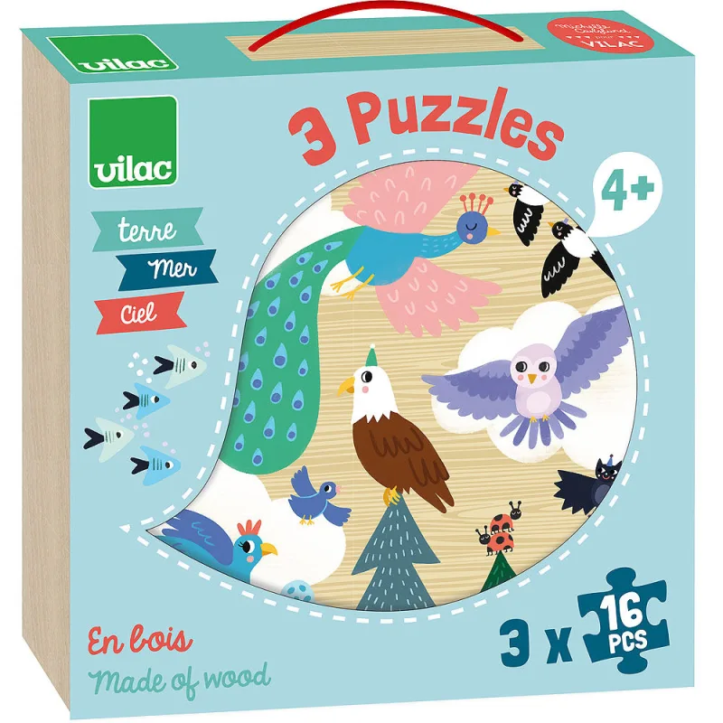 Vilac Drevené puzzle Zem, More, Obloha