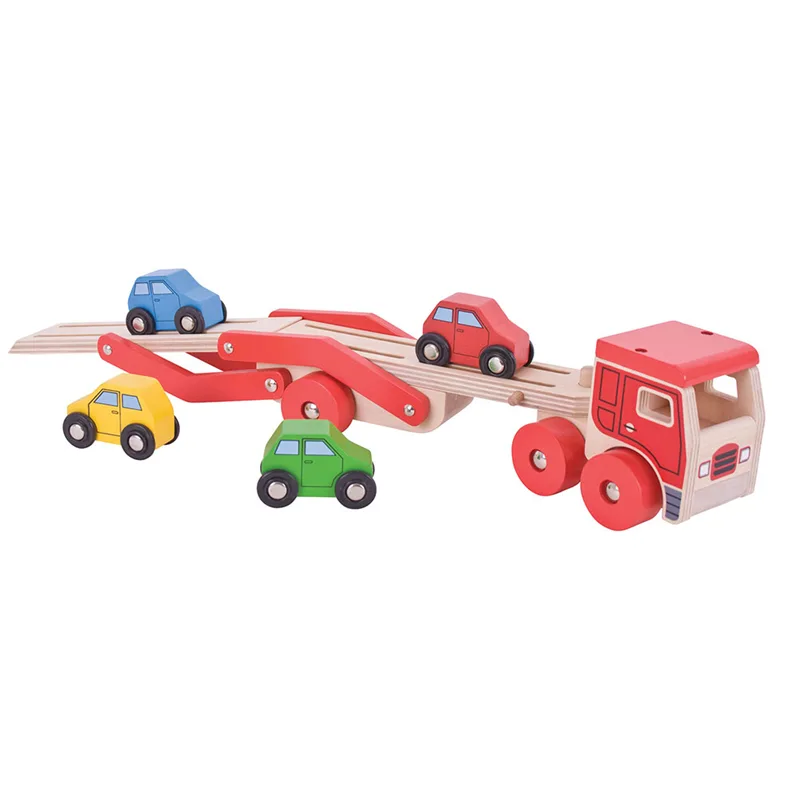 Bigjigs Toys Drevený kamión s autami