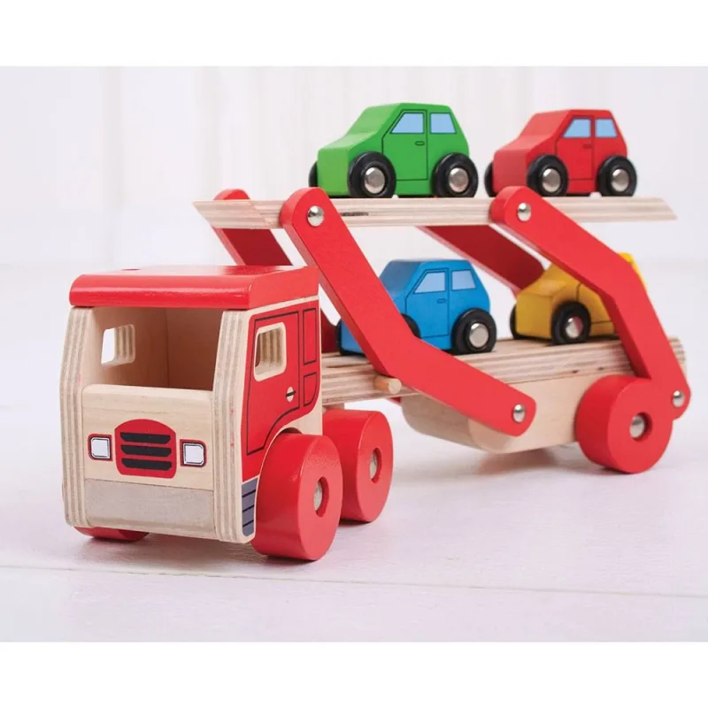 Bigjigs Toys Drevený kamión s autami
