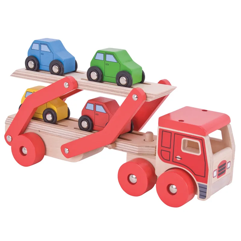 Bigjigs Toys Drevený kamión s autami