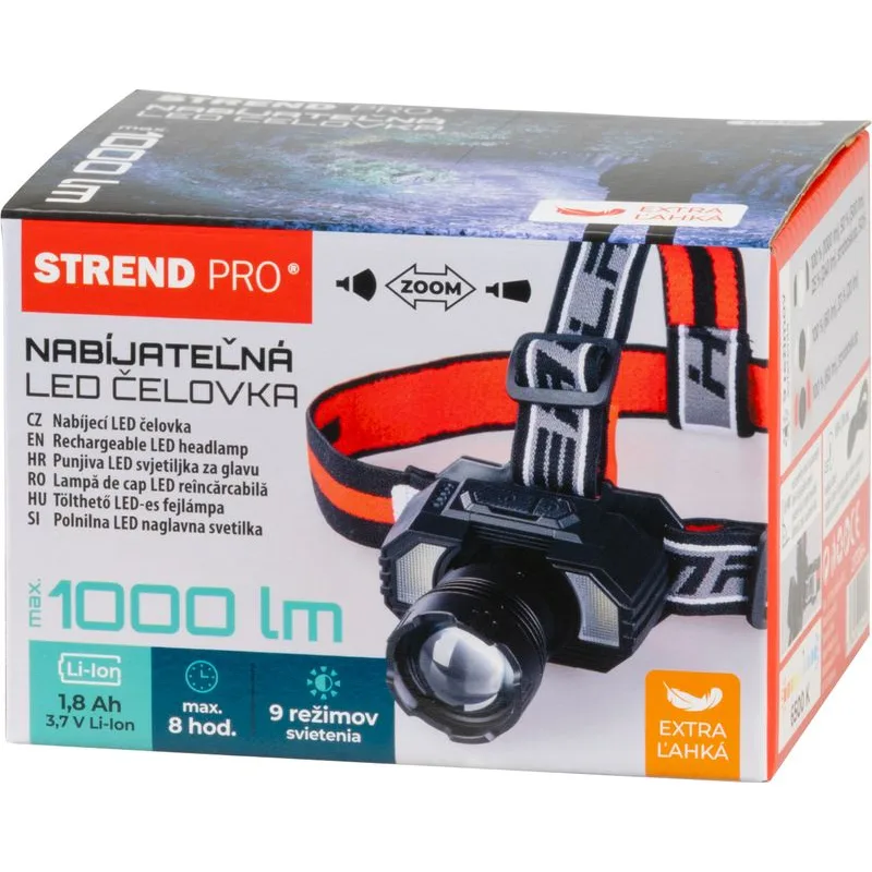Čelovka Strend Pro Headlight XL121807, LED, 900 lm, ZOOM, 1800 mAh, USB nabíjanie