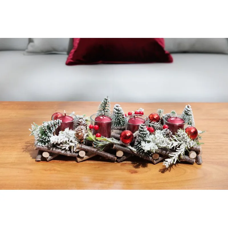Adventná ikebana, prírodná, so stromčekmi, 36x13x12 cm