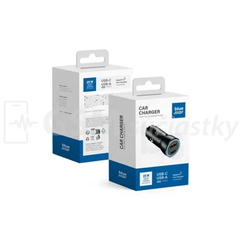 Autonabíjačka 1x USB-C, 1x USB-A, 25W, QC 3.0, čierny